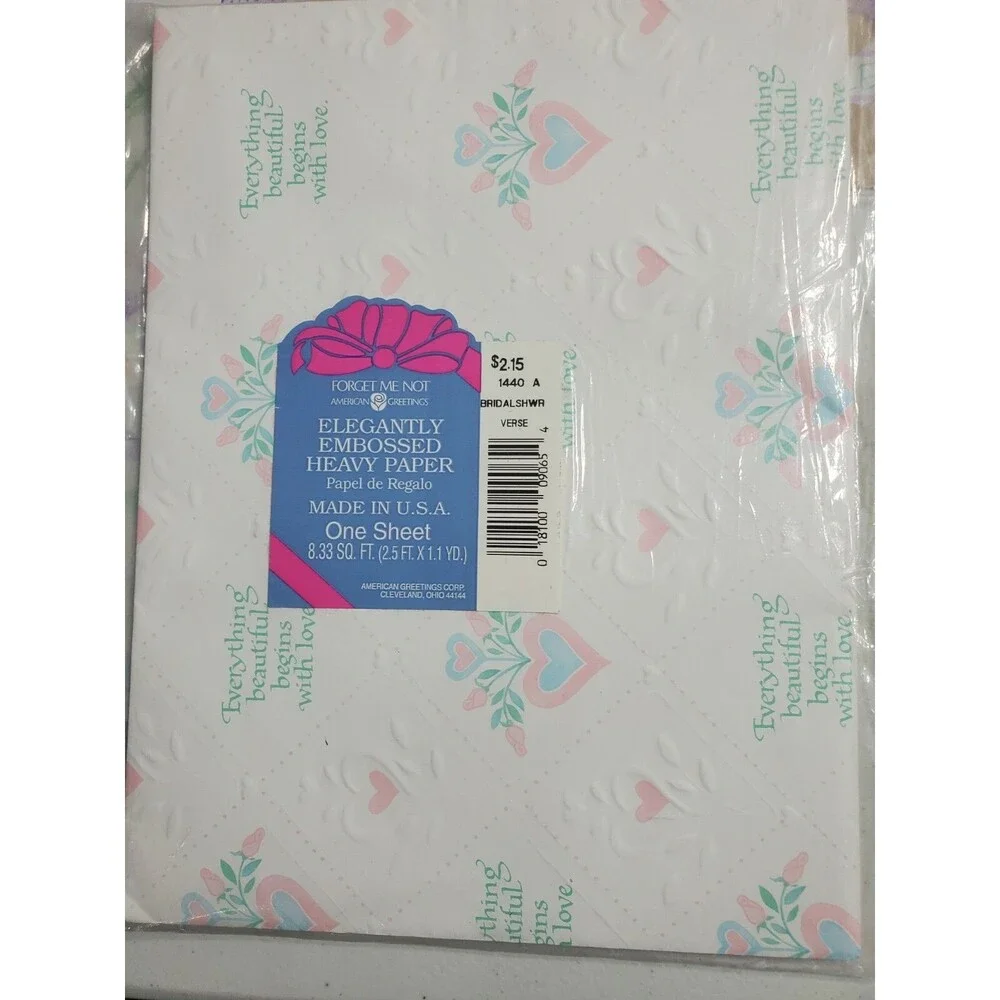 Vtg 5 Packs Of Forget Me Not Wrapping Paper Bridal Shower Wedding Love Baby New